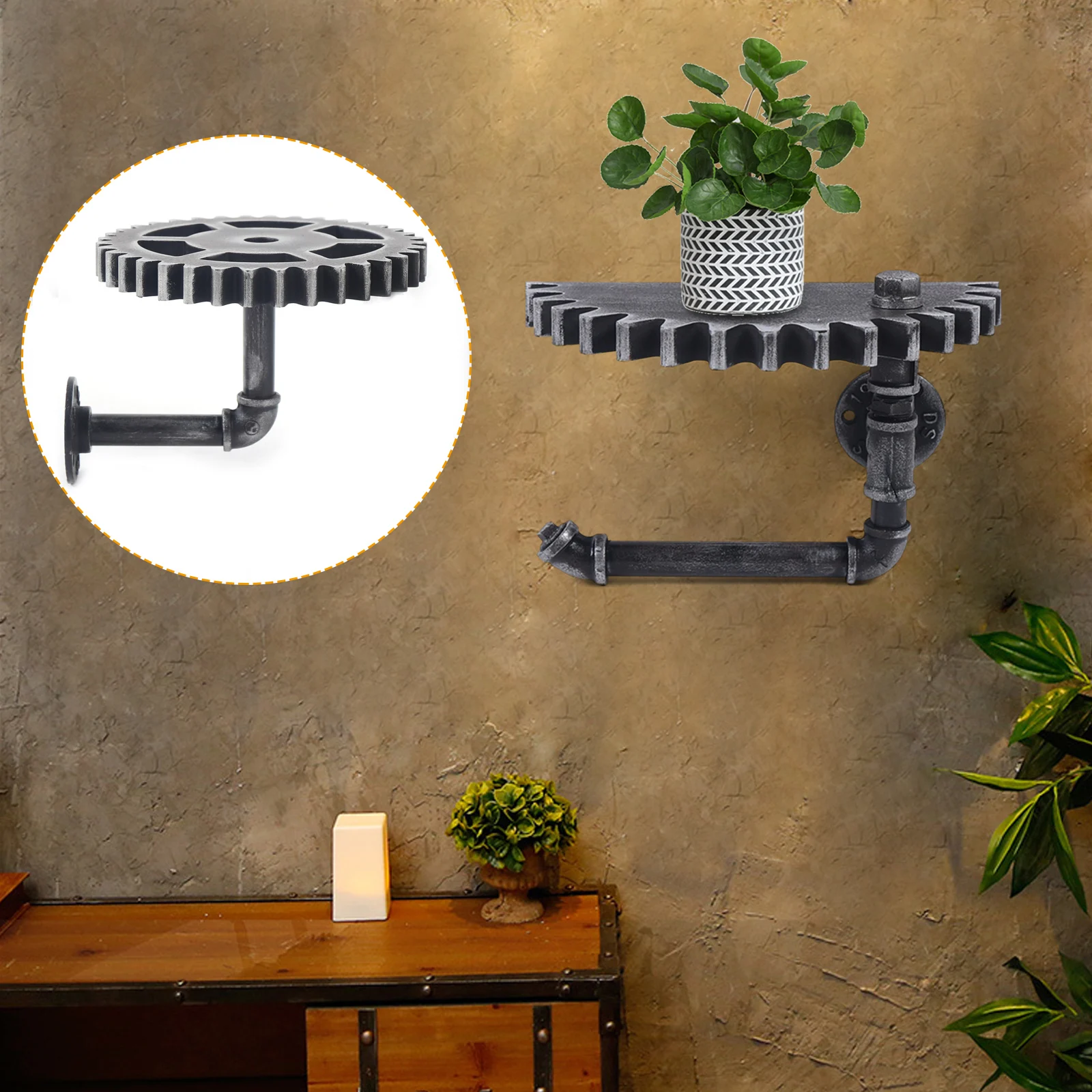 Bymaocar 2 Pieces Vintage Wall Shelf Industrial Style Tube Shelf Brackets Tube Rack Pipe Shelf Toilet Holder Home Storage Stand