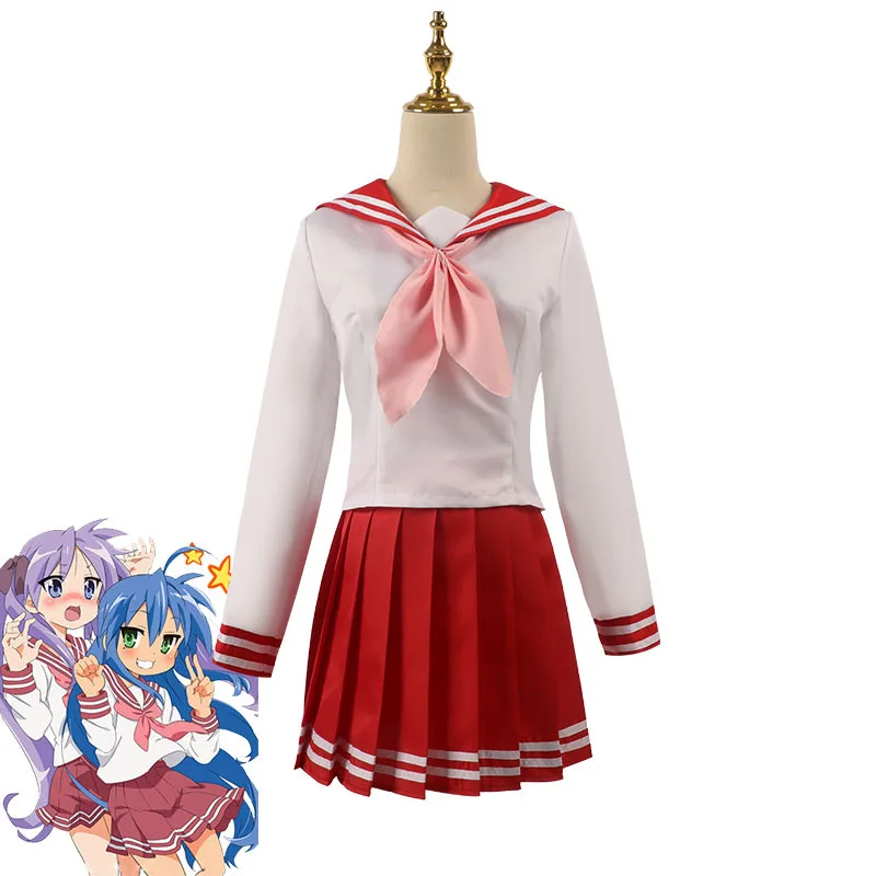 Glücksstern Konata Izumi Hiiragi Kagami Hiiragi Tsukasa Karneval Cosplay Kostüm Halloween Perücke JK Party Uniform Matrosen anzüge