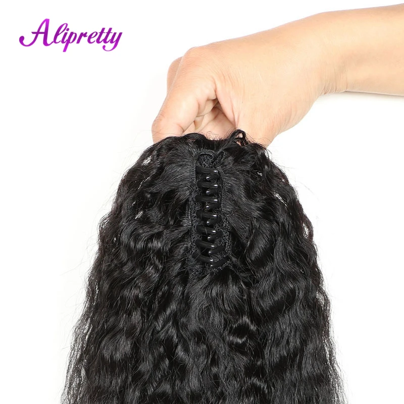 Alipretty Kinky Straight Ponytail Extensions Human Hair Yaki Brazilian Ponytail For Women Claw Clip On Pony Tail Hair Hairpieces