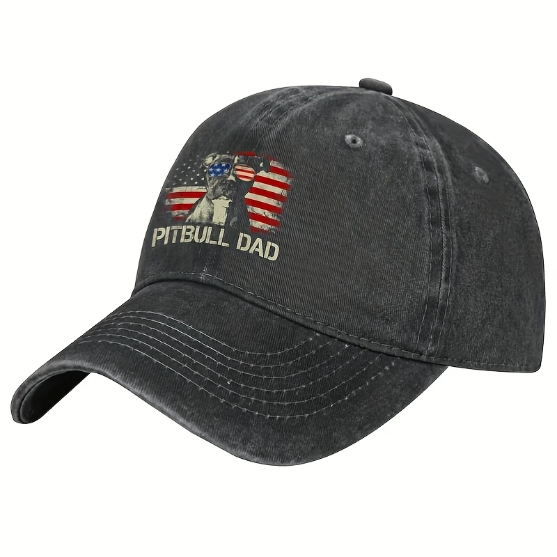 Best Pitbull Dad Ever American Flag 4th Of July Gift Baseball Cap Unisex Teens Casual Snapback Cap