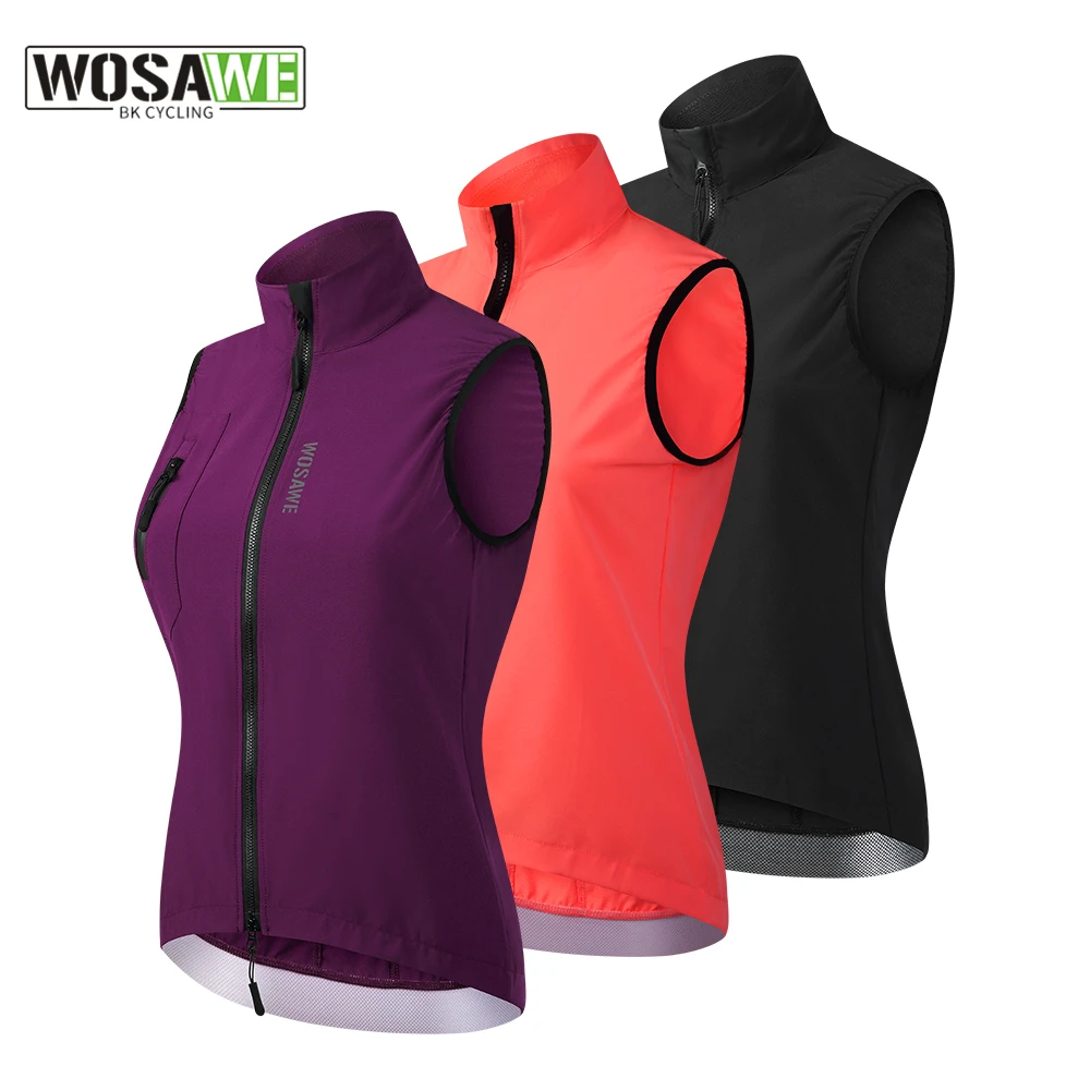 WOSAWE Cycling Vest Windproof Vest Cycling Best Women\'s Wind Gilet New Stretch fabric With Zipper Pocket Reflective Breathable