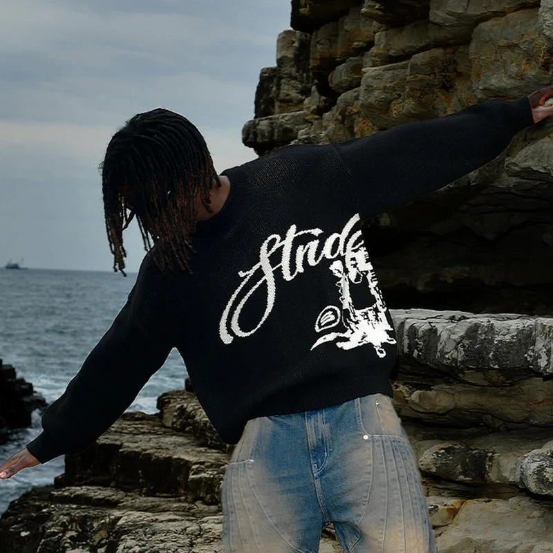 سترة فضفاضة على الطراز القوطي الداكن على طراز الشارع الأمريكي للخريف والشتاء سترة صوفية متعددة الاستخدامات مطبوعة بشكل شخصي