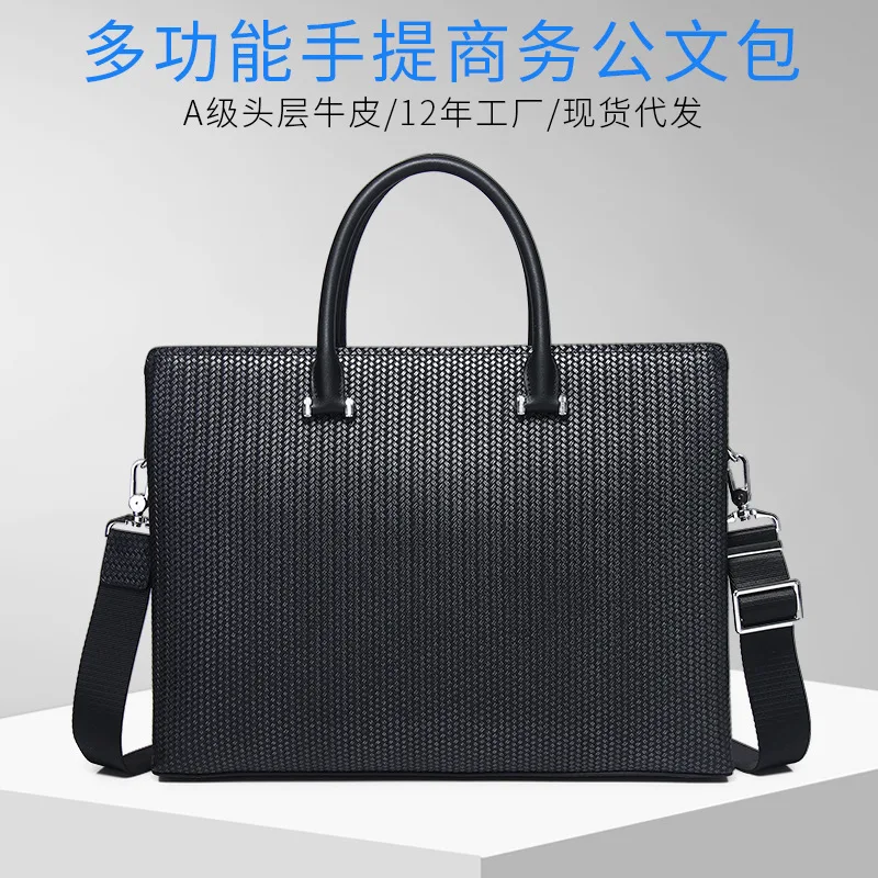 New Cowhide Briefcase Horizontal Style High-end Men's Handbag Fashionable Large Capacity Genuine Messenger Bag Men Laptop