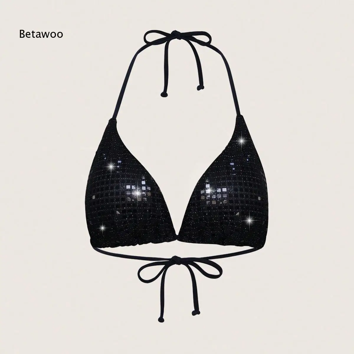 Silver Glitter Grid Pattern Holder Tie Triangle Bikini Top