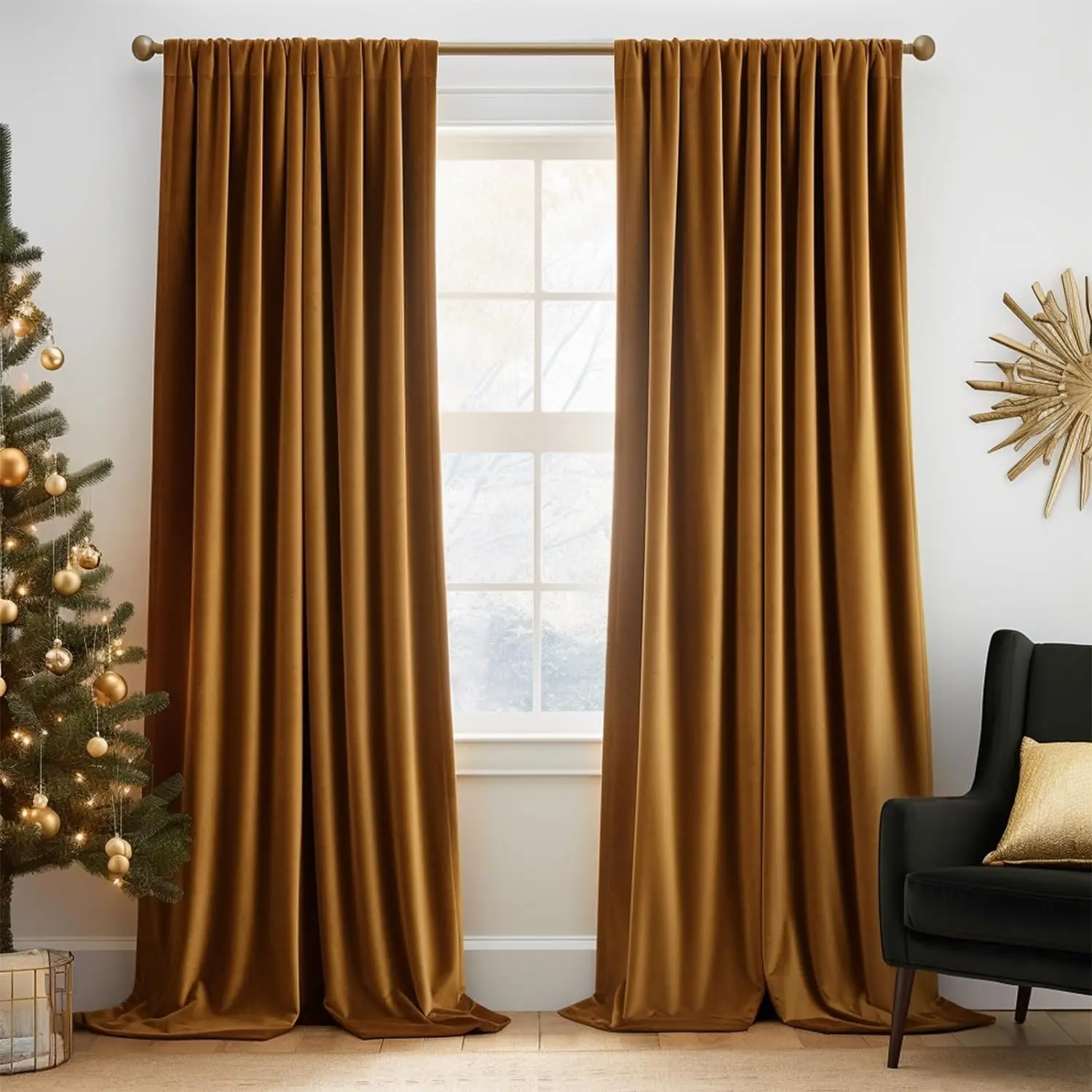 Gold Brown Velvet Blackout Curtains  for Living Room Bedroom Thermal Insulated Room Darkening Window Drapes Soft Luxury Curtain