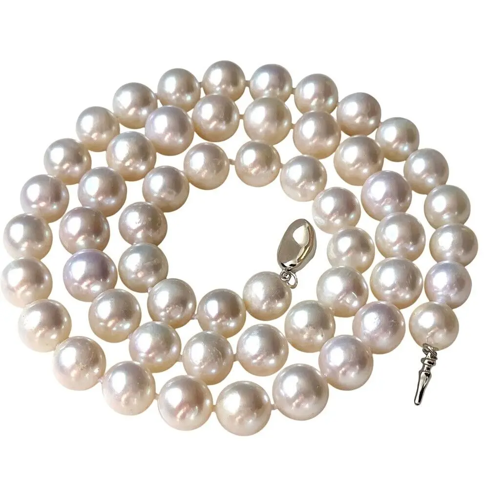 gorgeous AAAA+11-12mm natural Akoya white circular pearl necklace 925s button 18inch