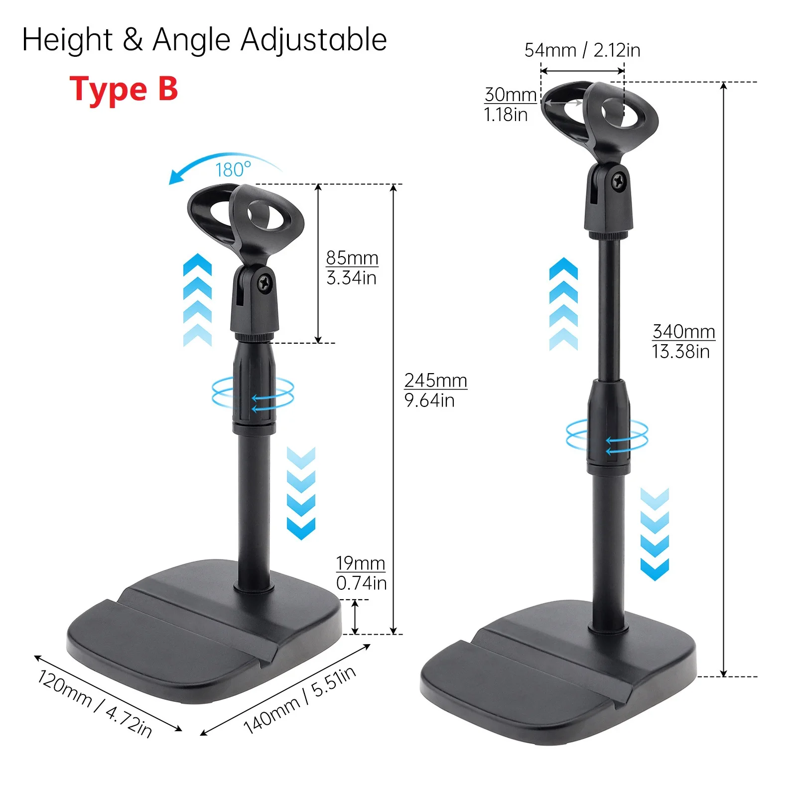 Adjustable Height Microphone Stand with Phone Holder, Stand Desk Table with Weighted Base 2 Types Optional