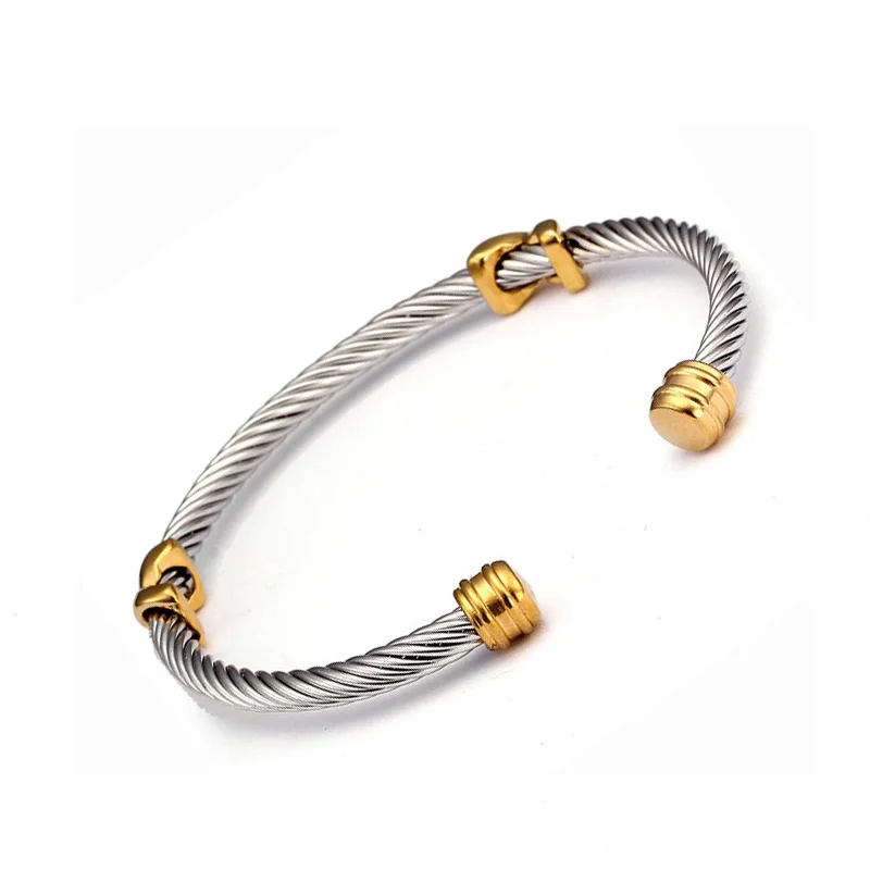Original Brand Open Cuff Charm Bracelets Men Women Bangles Simple Fashion Design Stainless Steel Chain Link Wristband Bangles