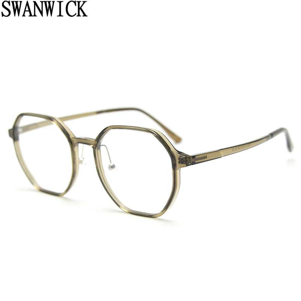 Swanwick big polygon glasses for women light weight round glasses frame men TR90 brown pink clear lens unisex gift items