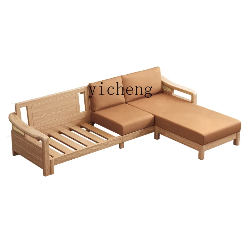 

XL White Wax Wood Solid Wood Sofa Three-Seat Log Style Straight Row Technology Cloth Sofa