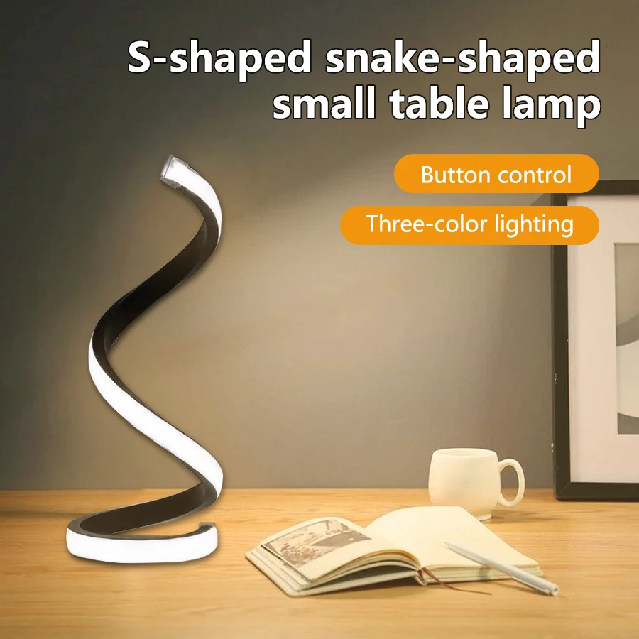 Modern Minimalist Spiral Desk Lamp Wire Controlled Power Button Switch Three Color LED Ambient Light for Bars Cafes Rooms Decor