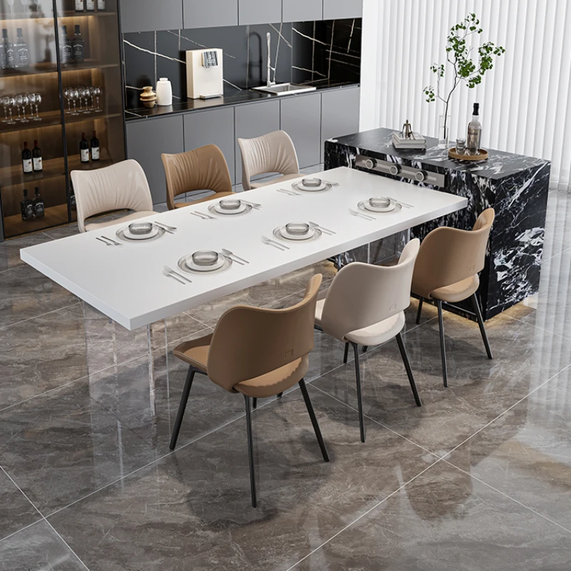 

Rock slab dining table and chair combination acrylic suspension large table, black dining table, light luxury dining table