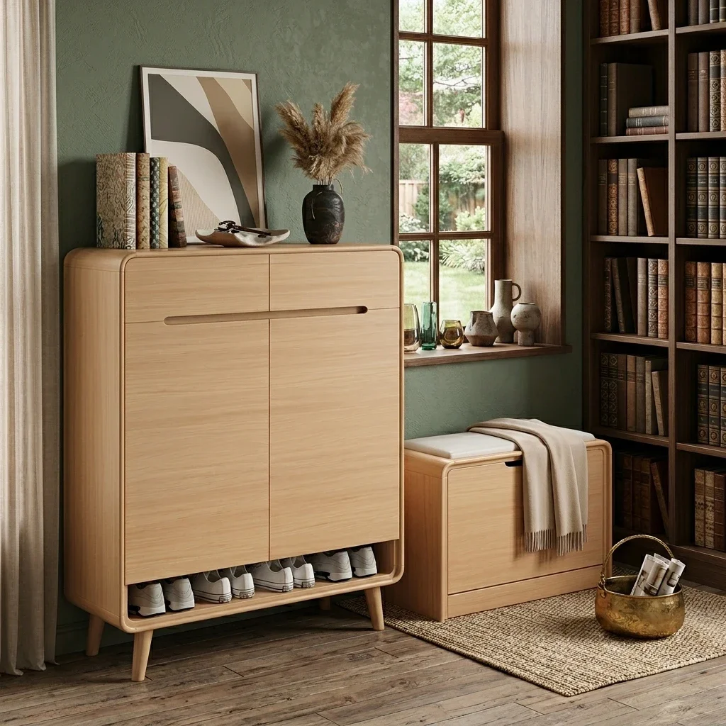 #Modern Shoe Cabinet Household Living Room Furniture Door Shoebox Organizer Integrated Design Storage Corridor Home
