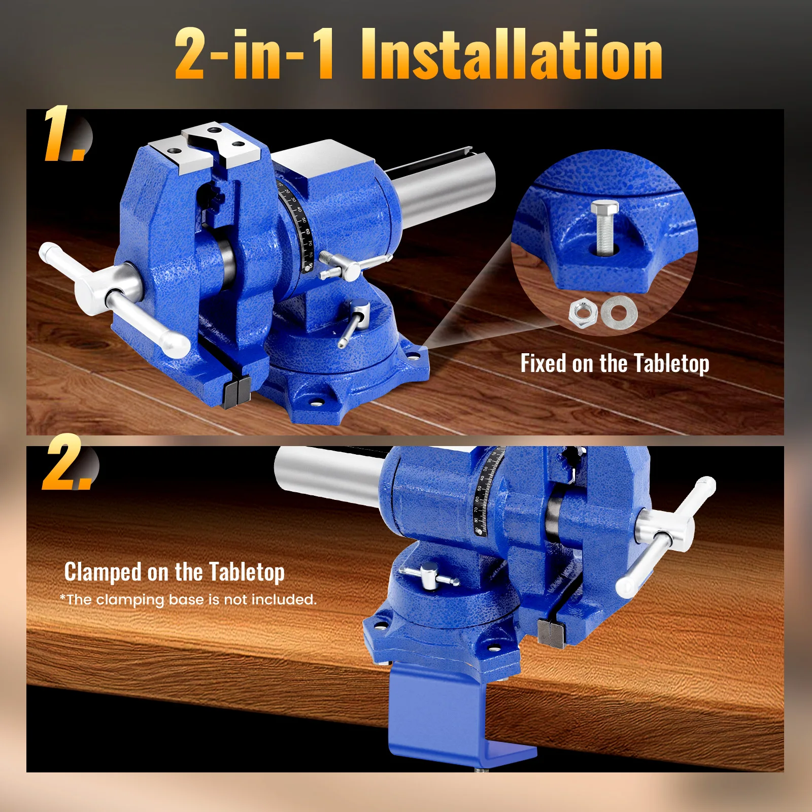 Professioneller Schraubstock, groß, 100 mm Spannweite, multifunktionaler Tischschraubstock, zweiachsige Drehung, 360-Grad-Parallelschraubstock, hochwertige Stahlbacken – Detail 5