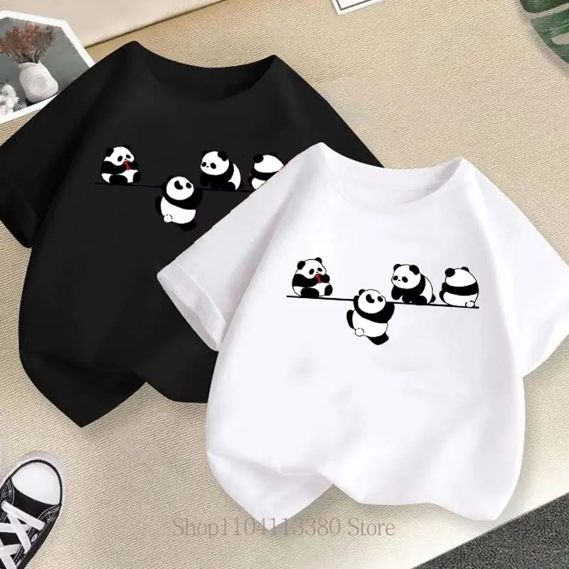 Panda Graphic Print T-shirts Children Boys Girls Summer Cute Fashion Casual Colorful Tops Kids Crew Neck Short Sleeve T-shirts