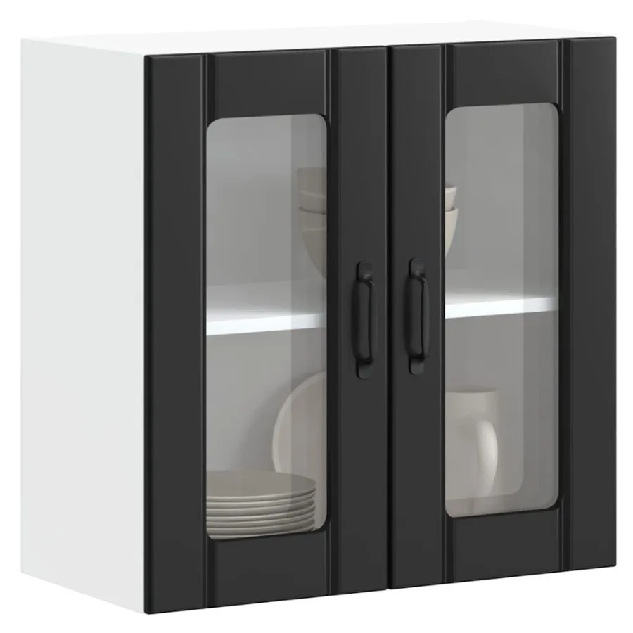 

Kitchen Wall Cabinet Black Engineered wood and glass 23.6 in width