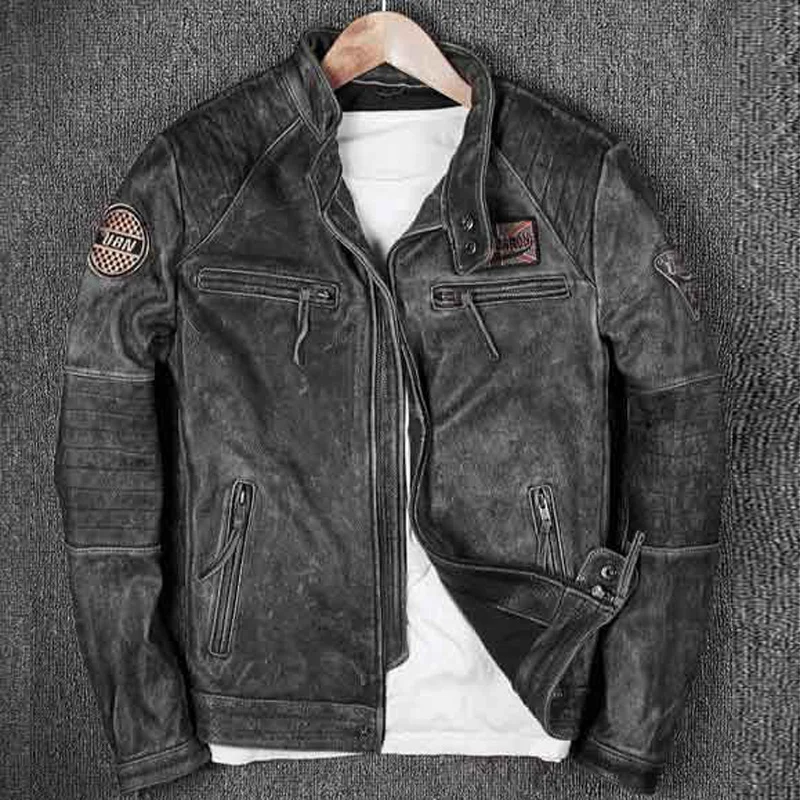 Leder Echte echtem Bild Jacken Männliche Kurze Echt Leder Jacke Punk Frühling Mens Motorrad Echt Kuh Leder Mantel Marke A579