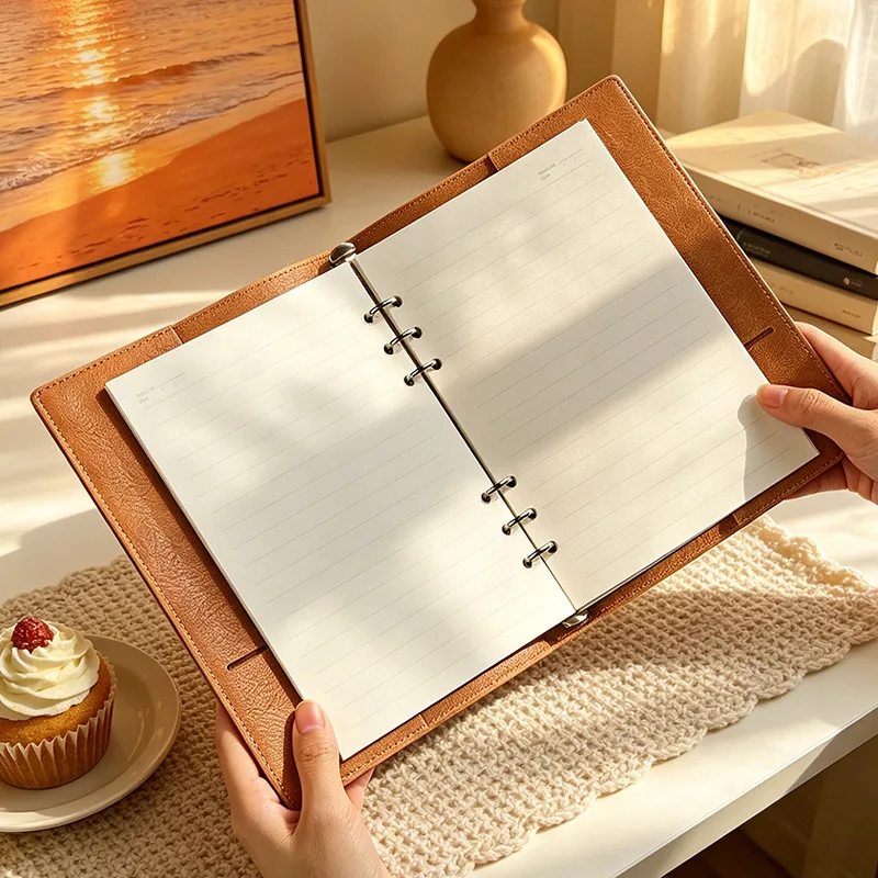 A5 Vintage Faux Leather Refillable Journal - A6Travel Ring Binder Notebook A6 Retro Soft Leather Refillable Notebook - view 3