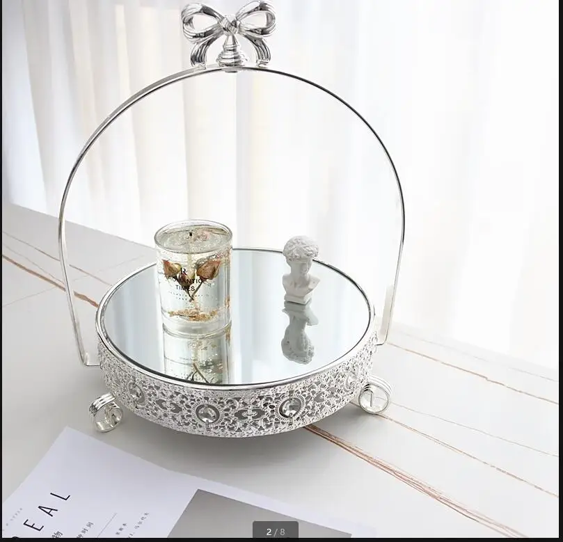 Silvery Metal Mirror Cake Stand Pan Dessert Plate Desktop Storage Tray Home Decorative Display Shooting Props