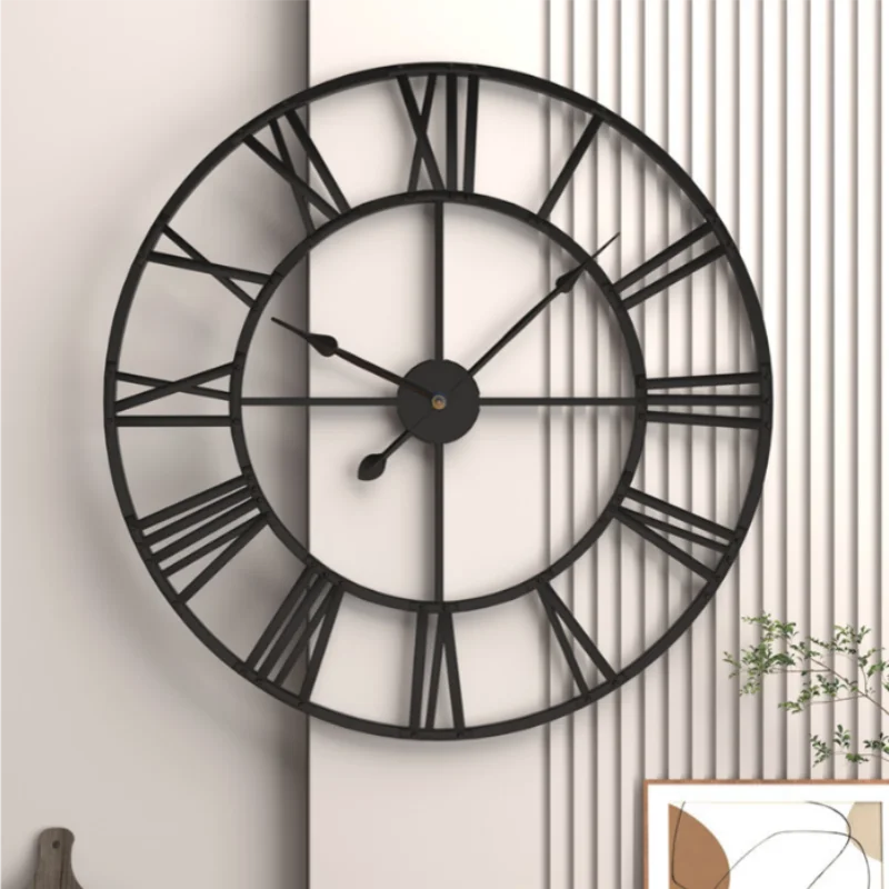 Modern 3D Large Wall Clocks Roman Numerals Retro Round Metal Iron Accurate Silent Nordic Hanging Ornament Living Room Decoration