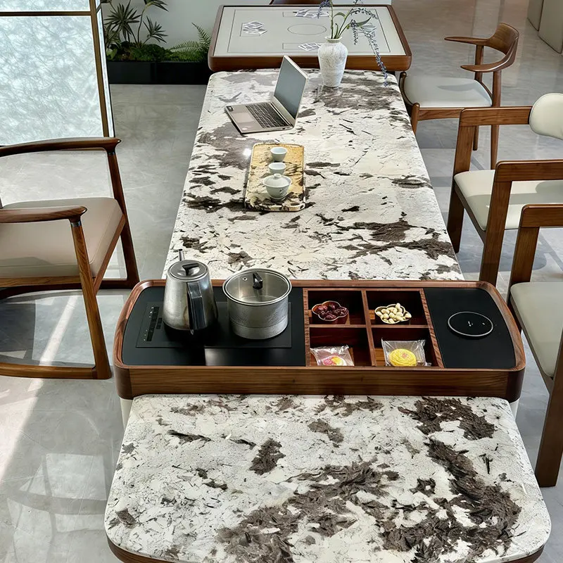 New Chinese light luxury snow mountain flying fox natural luxury stone tea table egg table combination 2026 new high-end solid w