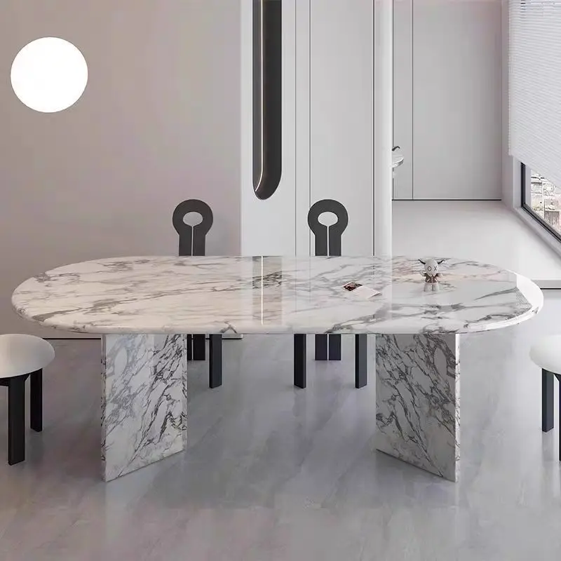 French treasure retro marble dining table home high-end small apartment minimalist oval light luxury dining table