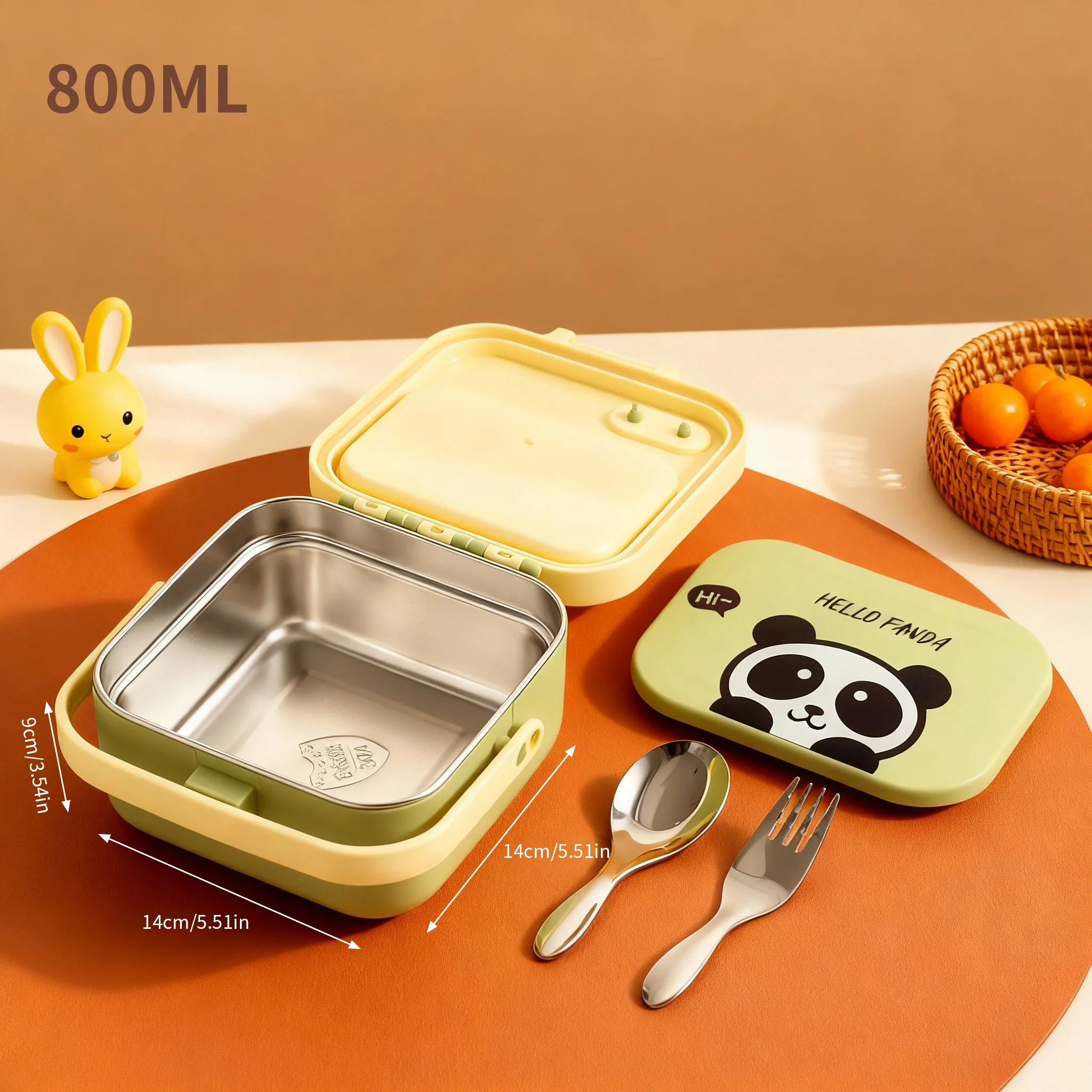 800/700ml Vierkante Leuke Lunchbox Voor Kinderen Studenten Magnetronbestendig Afgesloten 304 RVS Lunchcontainer Met Handvat & Bestek