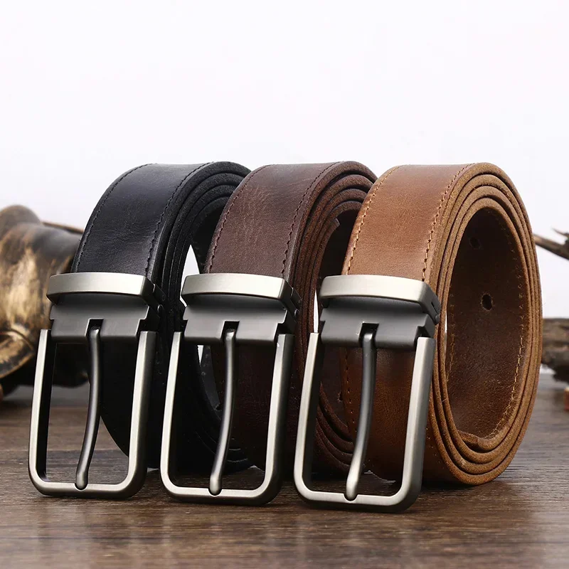 

3.3cm Wide Cowhide Leather for Men Belt Personality Retro Pin Buckle Jeans Youth Men's Belts Gift Genuine Leather Man