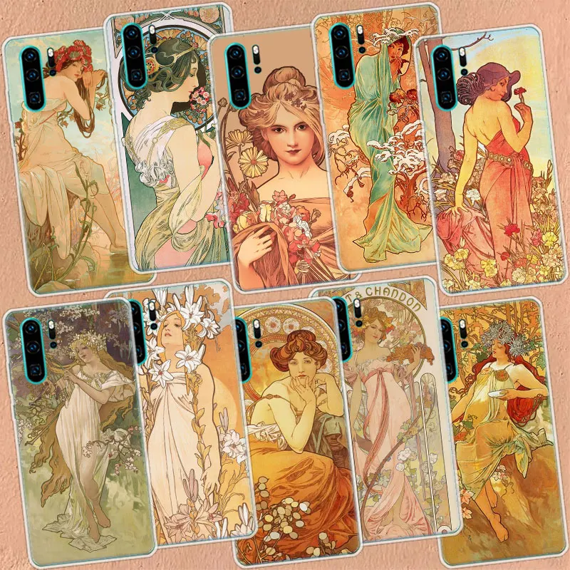 Alfons Mucha Primavera Phone Case For Huawei P50 Pro P40 P30 Lite P20 P10 Coque Mate 10 Lite 20 30 40 Pro Cover Capa Shell