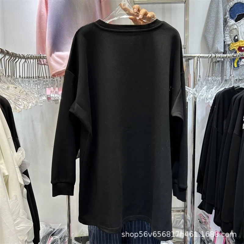 Heavy Embroidery Cartoon Round Neck Loose Long Sleeves Sweatshirt Coat For Women's 2025 Autumn New Top Hoodies Pullover Jacket