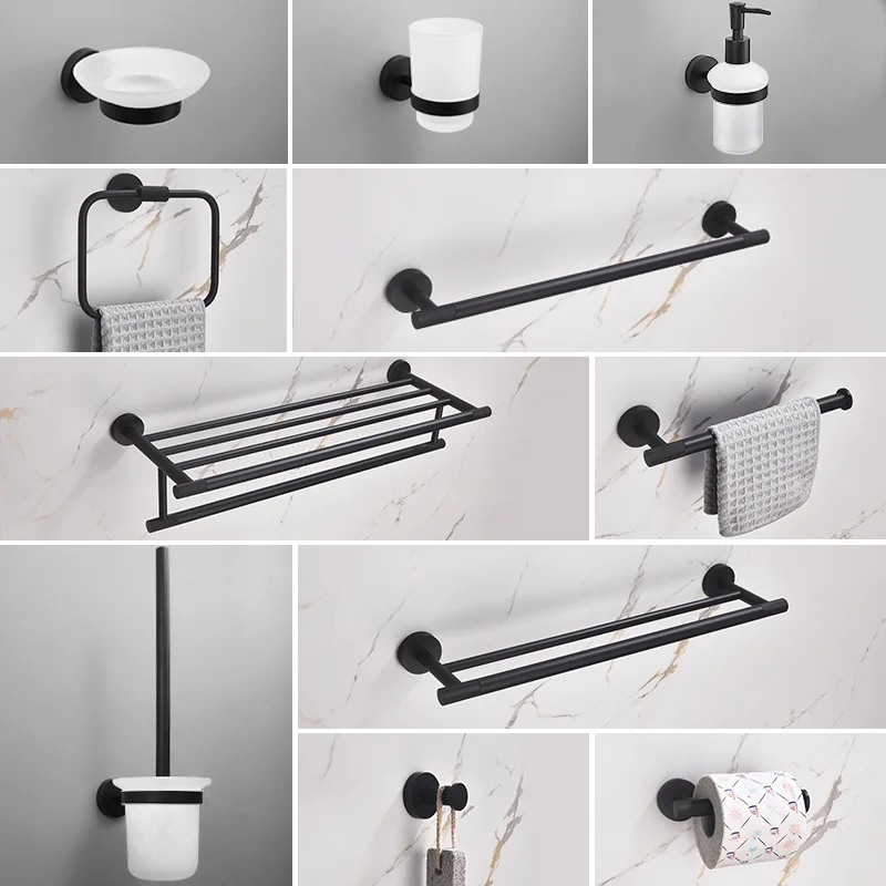 

Matt Black Brass Knurling Towel Bar Rack Toilet Paper Holder Towel Rack Hook Toilet Brush Bathroom Hardware Accessories