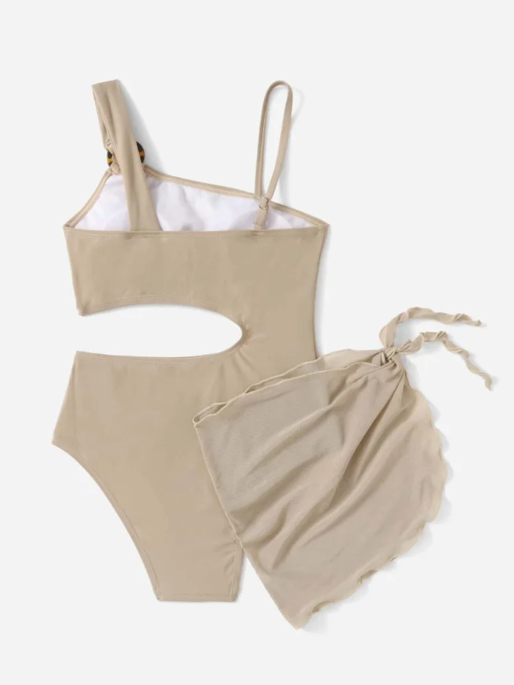 الفتيات الاطفال ملابس السباحة 2026 جديد الصلبة حبال الجوف خارج ملابس سباحة للأطفال الصيف شبكة قطعتين بحر ثوب السباحة للسباحة #2