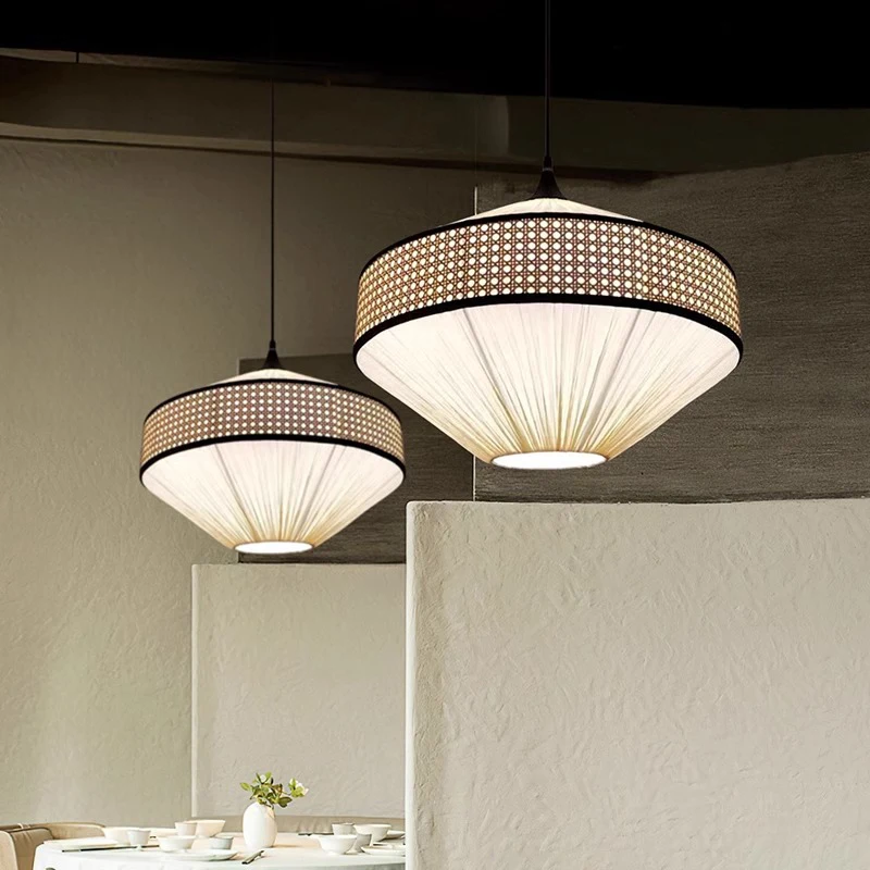 Nordic Wabi Sabi LED Pendant Light Fabric Design Lamp Home Decoration for Living Dinning Room Counter Lustre Lighting Chandelier