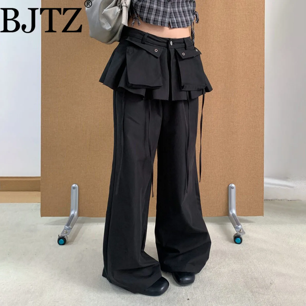 

BJTZ 2026 Spring Summer Autumn Women's Cargo Pants - Retro Pocket Apron Hem Design Straight Leg Casual Trousers