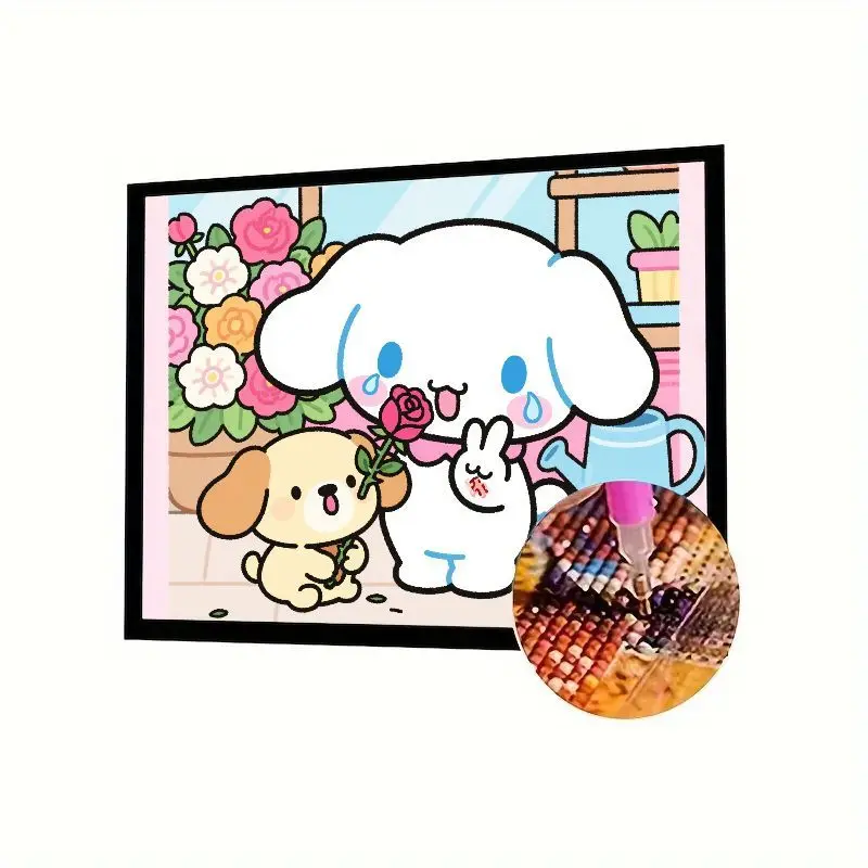 

Очаровательный набор для алмазной живописи Cinnamoroll & Puppy Friends 5D с полной дрелью-сделай сам, милый мультфильм Kawaii, цветочный сад, стразы A