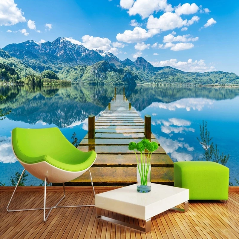Customized product 3D Wallpaper Nature Scenery Blue Sky Wooden Bridge Lake Photo Mural Living Room TV Sofa Backdrop Wall bedroom