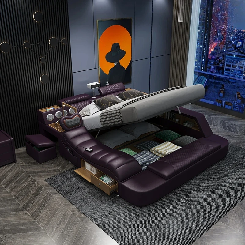 

Bed Leather bed Double bed Modern and minimalist furniture