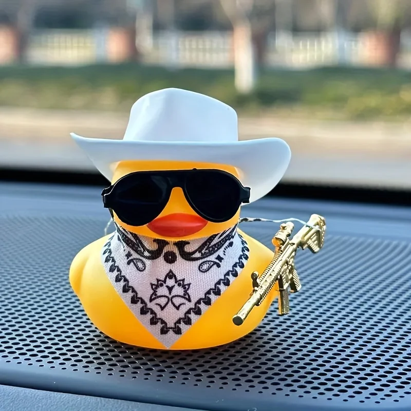 1pc Cool Sunglasses, Cowboy Hat, Duck Car Decoration, Rearview Mirror Decoration