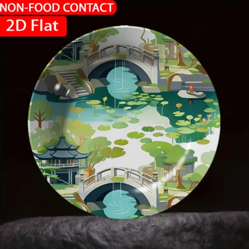 1pc Modern Garden Bridge Green Ceramic Plate Non-Food Contact, Home Desk Ornaments, Living Room And Bedroom Decorations,
