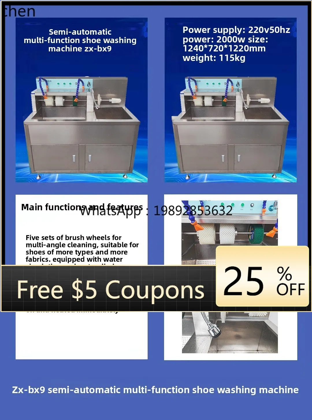 

Stainless Steel Semi-Automatic Multi-Function Shoe Washing Machine Water Washer