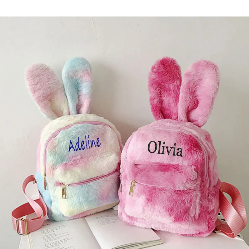 Mochila de pelúcia coelho orelhudo comprido para meninas, Mochila escolar personalizada, Bom presente para crianças, Namorada fofa