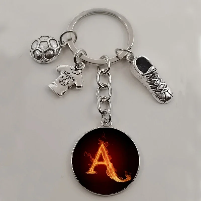 Football Flame A-Z Glass Metal Keychain Boy Keychain DIY Football Souvenir Keychain Keychain Bring Good Luck Goals