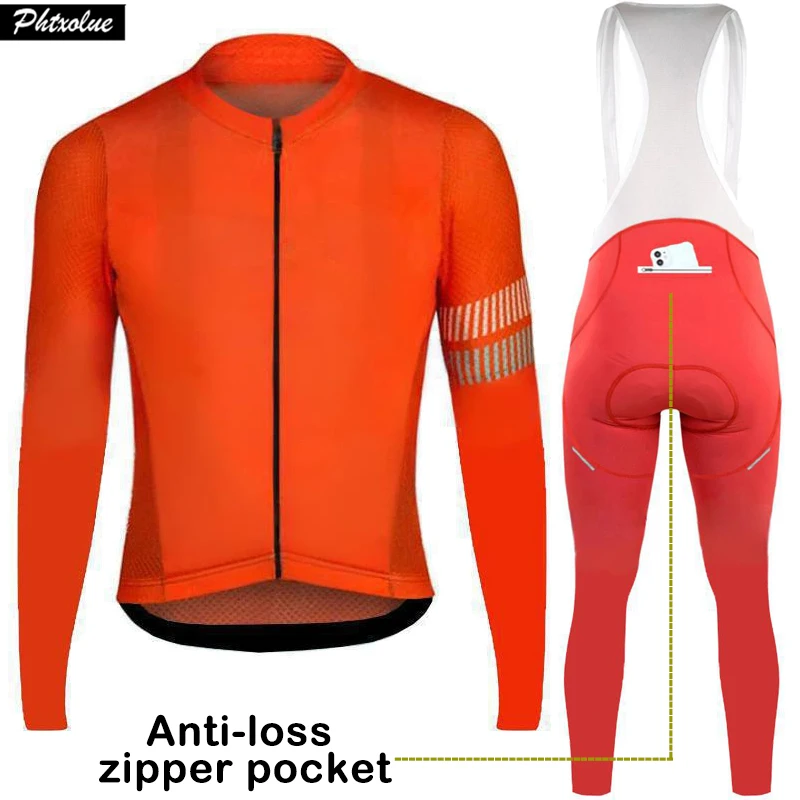 

Phtxolue Men Winter Thermal Fleece Long Sleeve Cycling Set Women Anti-Loss Zipper Pocket Mtb Red Bike Clothing Bicycle Jerseys