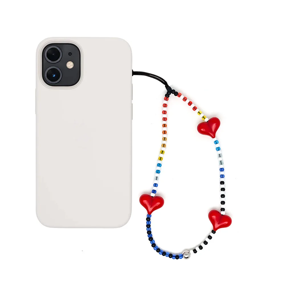 HERLOOK Y2K Beaded Heart Phone Charm Strap Colorful Summer Gift for Teen Girls Cell Phone Jewelry Accessory Trendy
