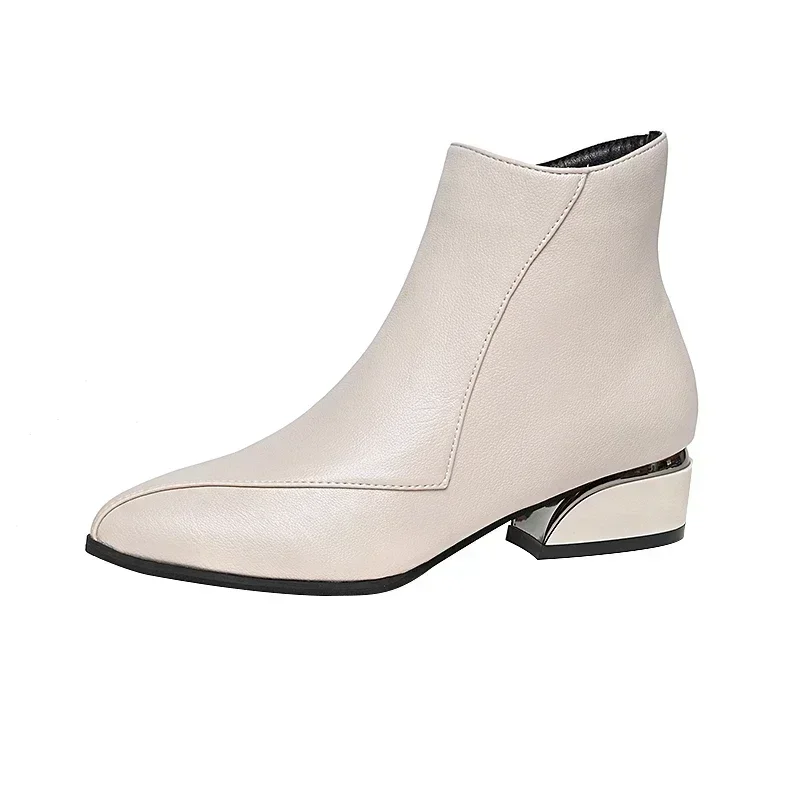 2026 Autumn/Winter New Fashion Pointed Zipper Panel Thick Heel Versatile Comfortable Women\'s Short Boots Casual High Heels