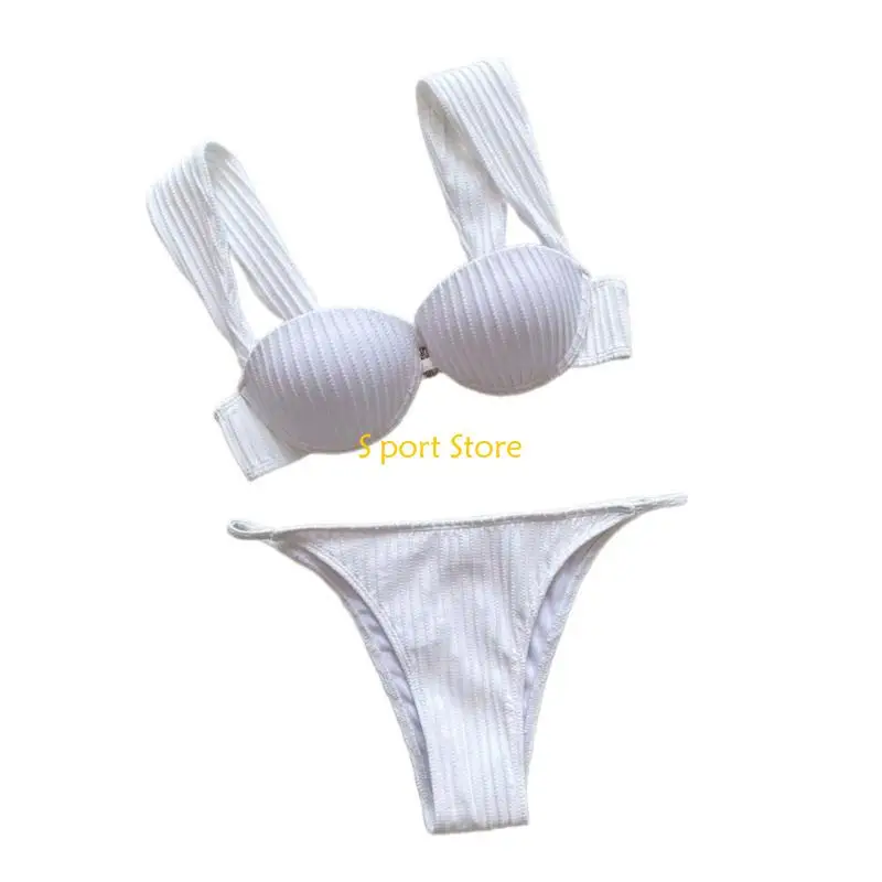

U2JB Women Triangle Swimsuit White Bikinis Swimsuit Two Pieces Swimming Costume