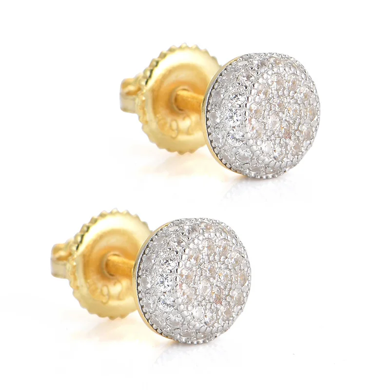 1Pair S925 Sterling Silver Hip Hop Prong Setting Cubic Zirconia Bling Ice Out Round Stud Earrings for Women Men Unisex Jewelry