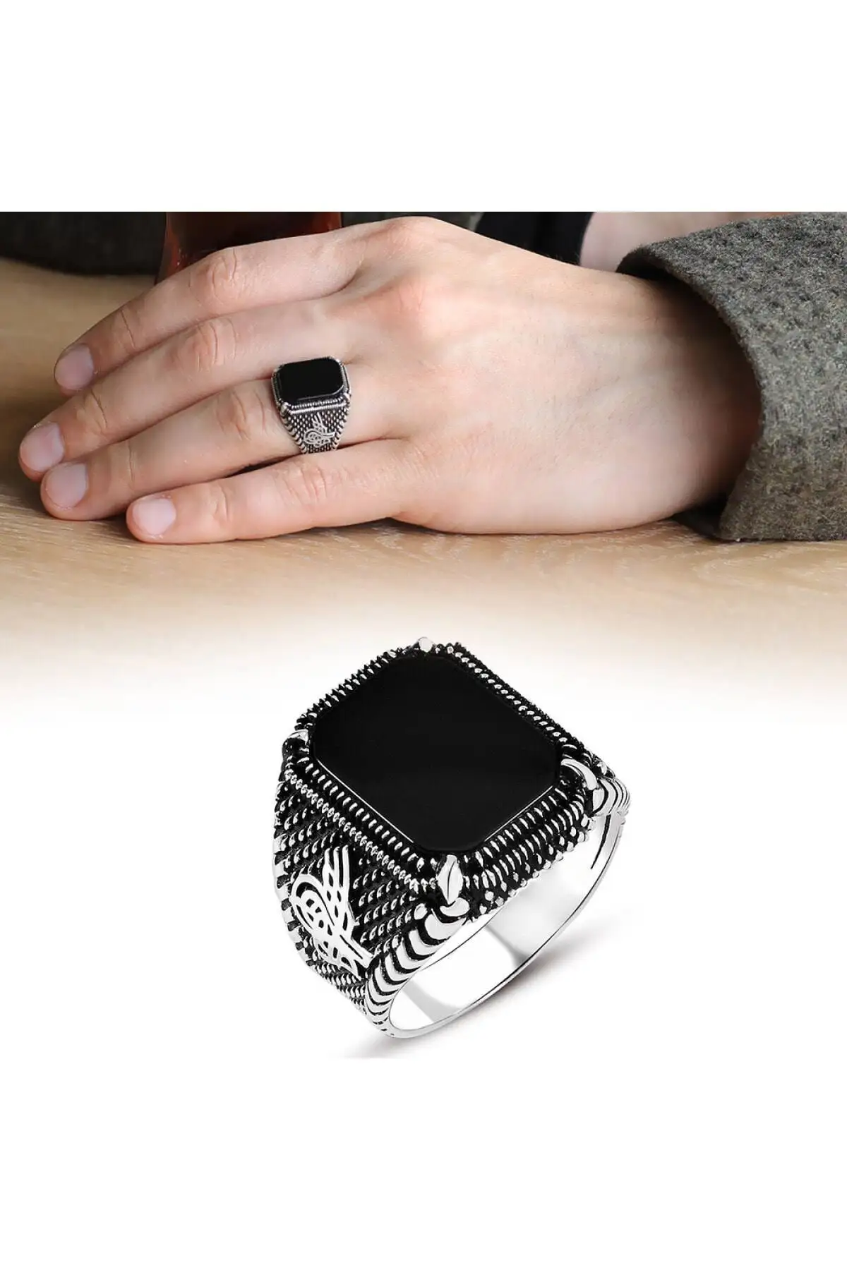 

Onyx Stone Claw Model Tuğralı 925 Sterling Mens Silver Ring