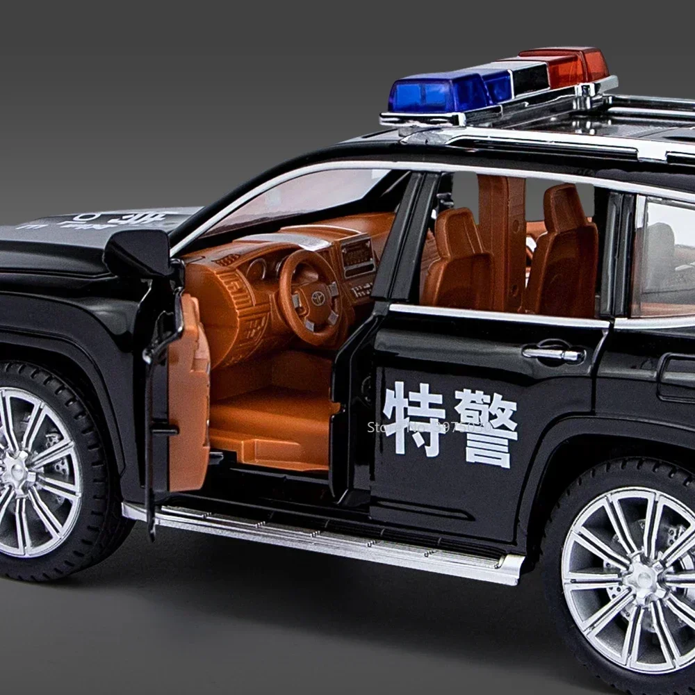 1:24 prado carro de polícia suv liga diecasts modelo brinquedo simulação carro com som e luz puxar para trás brinquedo para presentes coleção