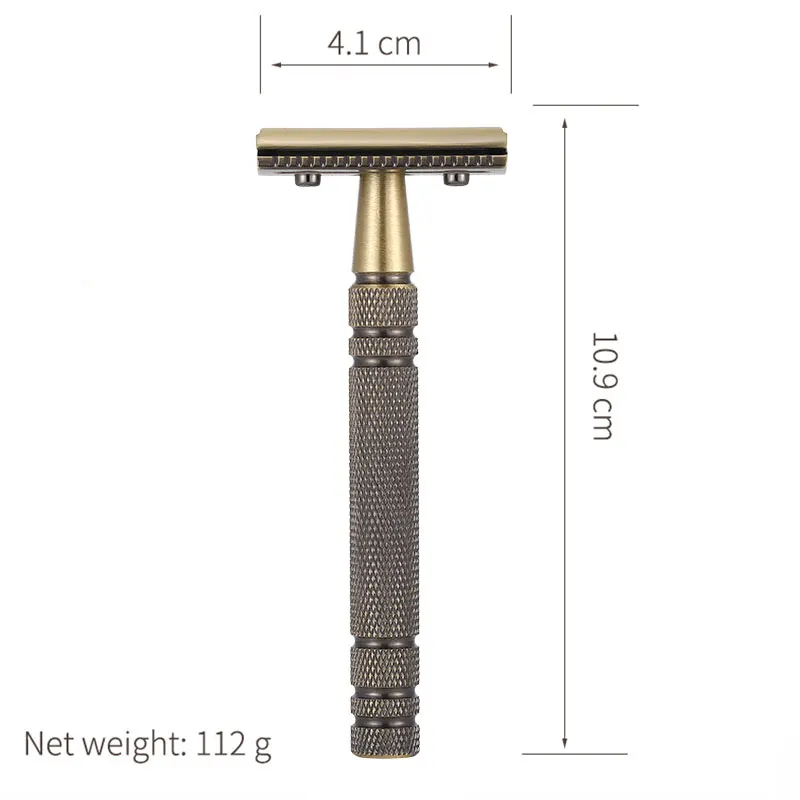 YINTAL Men\'s Bronze Classic Double-sided Manual Razor Long Handle Safety Razors 1 Razor 1 Base Shaver Set Waterproof No Rust